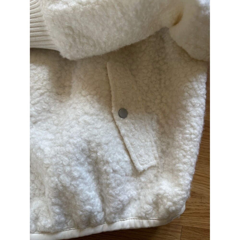 NWT Anthropologie Cream Sherpa Bomber Jacket Cozy Zip Front Coat Large - Picture 7 of 12